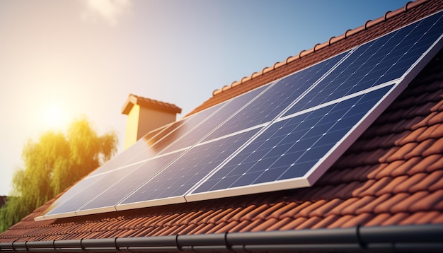 Close-up huis met zonnepanelen op het dak