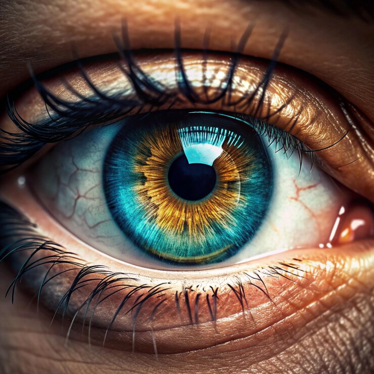 Photo a close up of a human eye with a blue eye