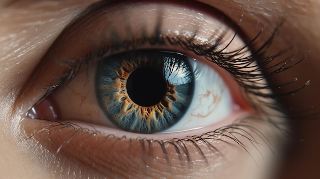 A close up of a human eye with a blue eye.