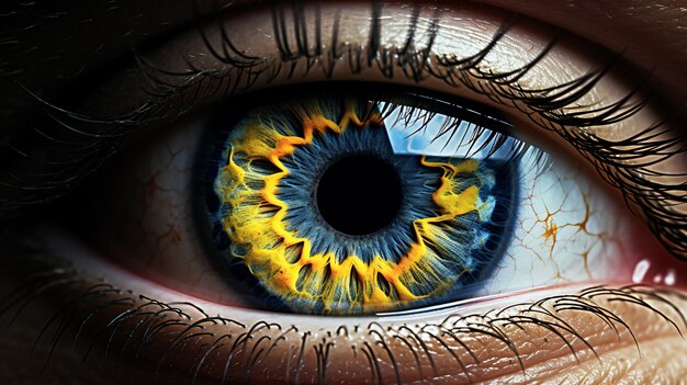 Photo a close up of a human eye with a blue iris