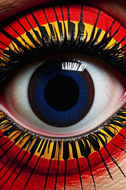 Photo a close up of a human eye with different colored stripes.