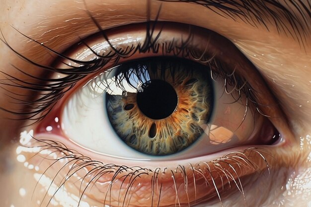 A close up of a human eye with the pupil visible