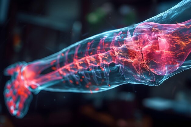 Close Up of Human Foot With Red and Blue Lights