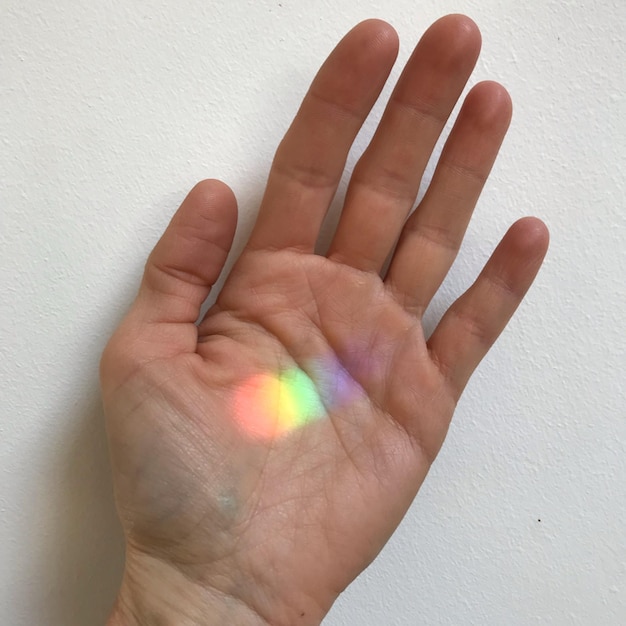 close-up of human hand against wall
