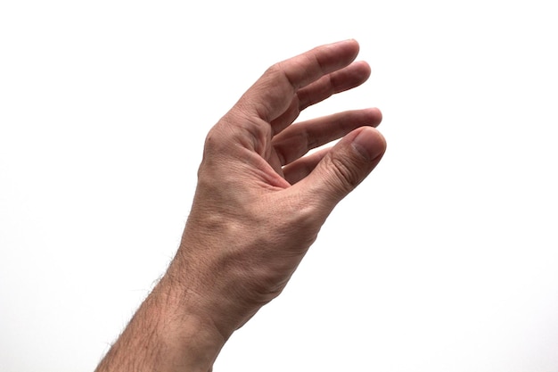 Close-up of human hand against white background