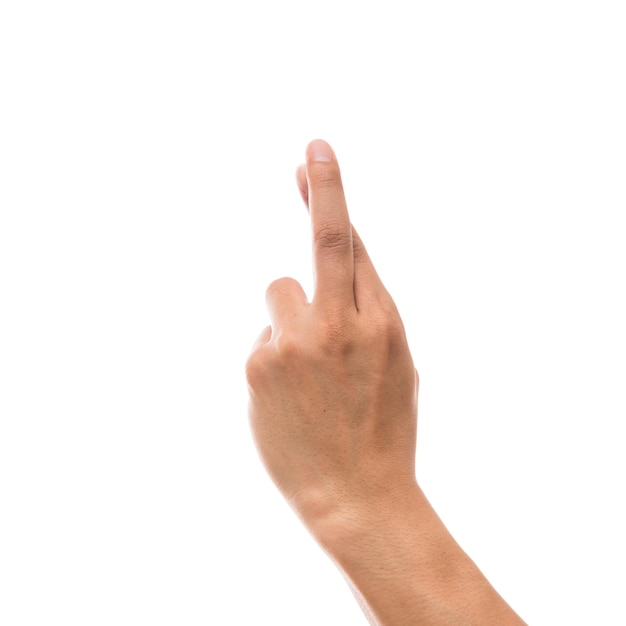 Close-up of human hand over white background