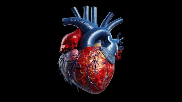 A close up of a human heart with a black background generative ai