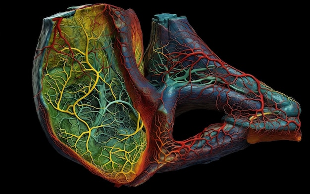 Photo a close up of a human heart with a red, yellow, and green color.