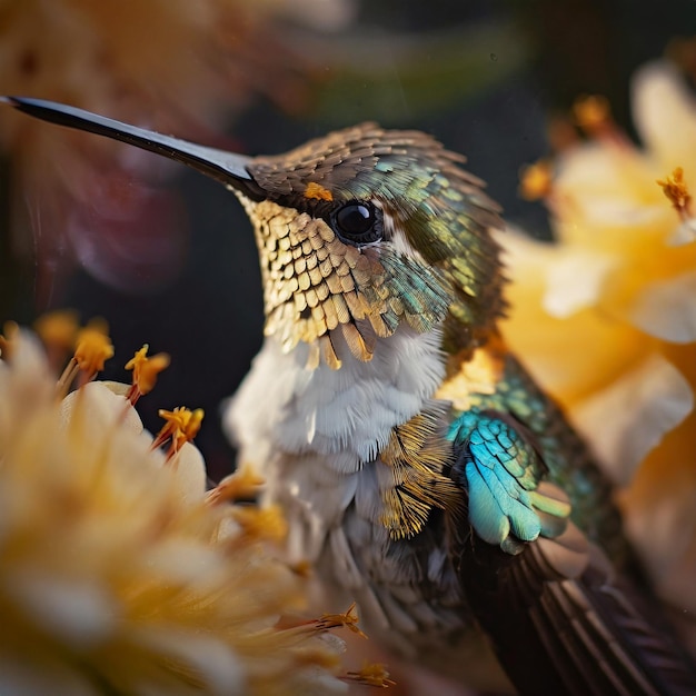 A close up of a hummingbird