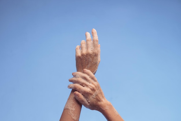 Close up on hygienic hand washing