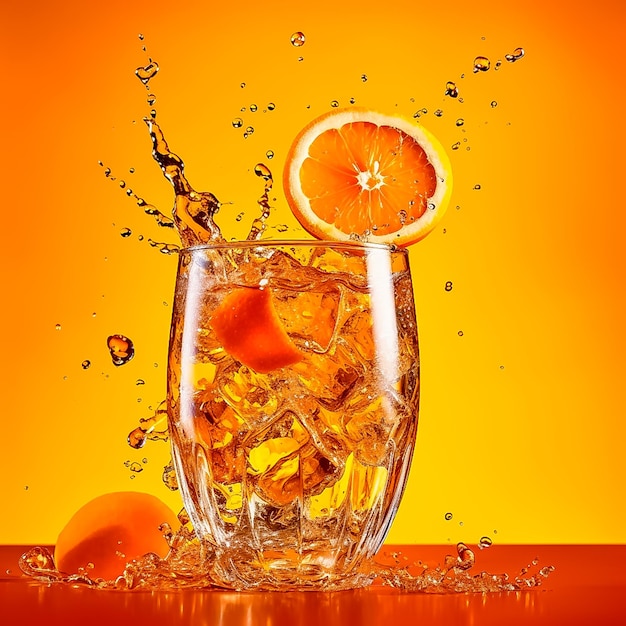 Close up of ice cold modern gourmet craft orange cocktail on isolated background Ai generated
