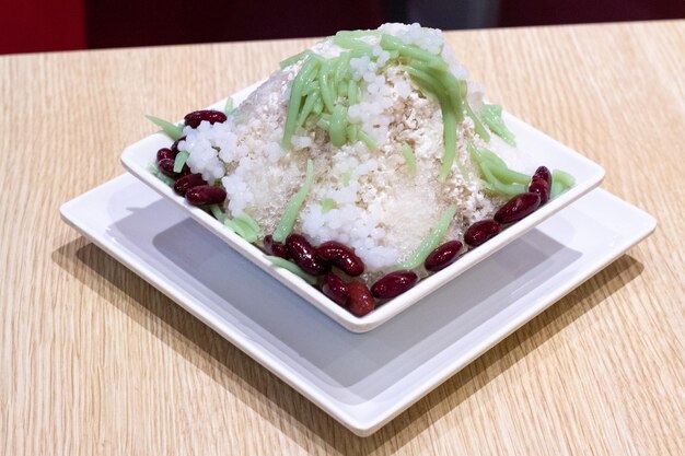 Close-up of ice cream in bowl on table