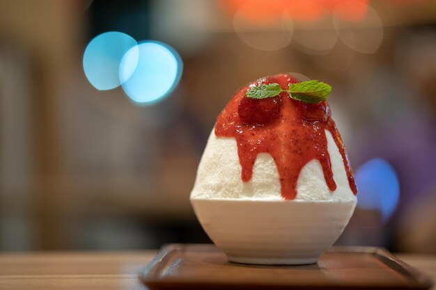 Close-up of ice cream cone on table