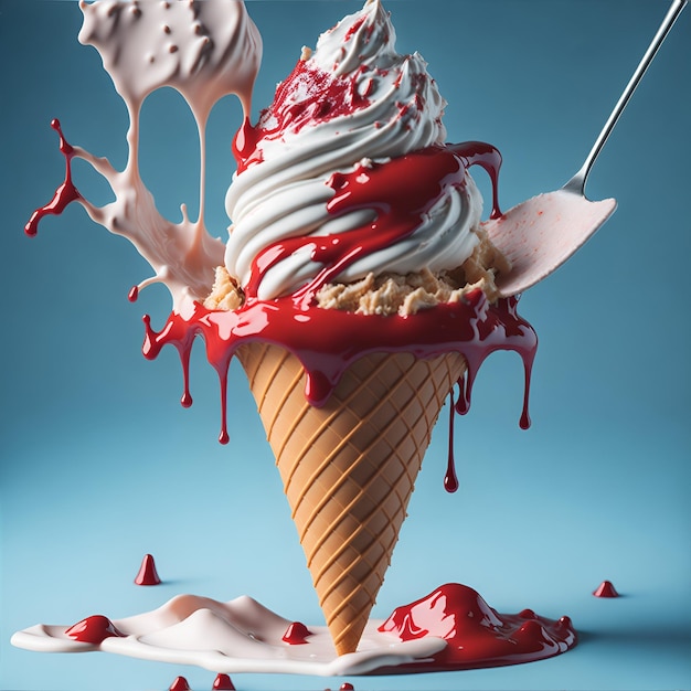 A close up of a ice cream cone with the word ice cream on it