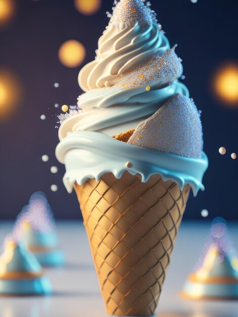 Close up Ice cream in a cone