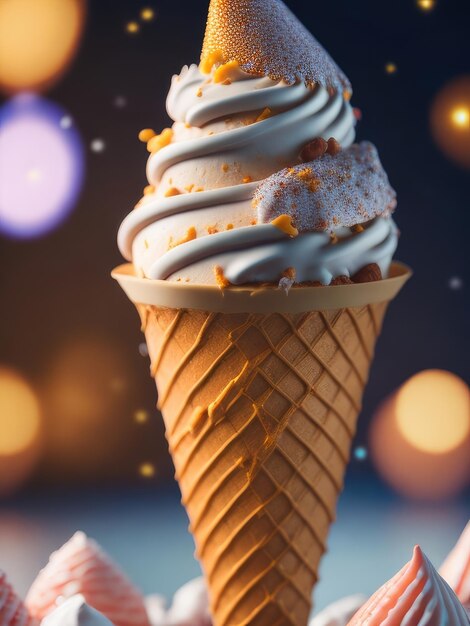 Close up Ice cream in a cone