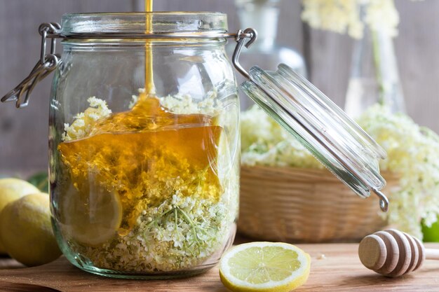 close-up of ice cream in glass jar on table