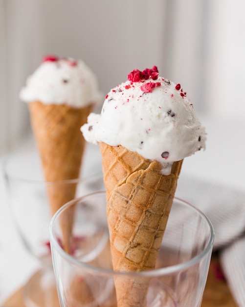 Close-up ice cream in glasses