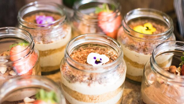 Close-up of ice cream in jar on table