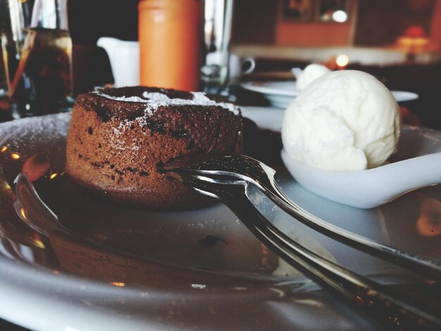 Close-up of ice cream in plate on table