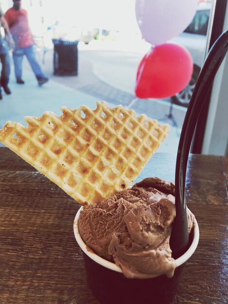 Close-up of ice cream on table