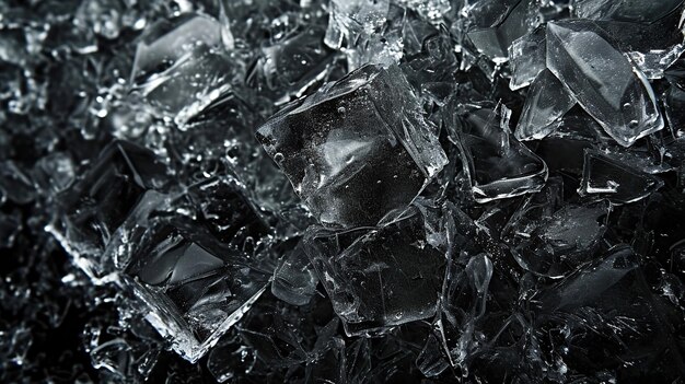 Close up of ice cubes on a black background Shallow depth of field