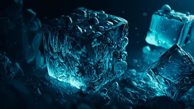 Крупный план кубиков льда под водой