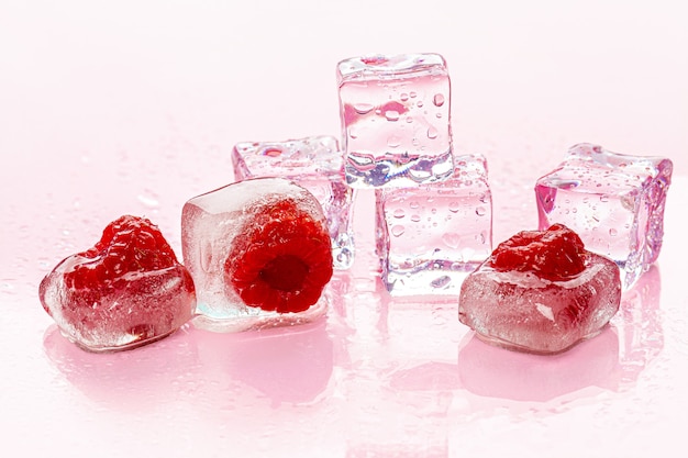 Close up of ice cubes with berries