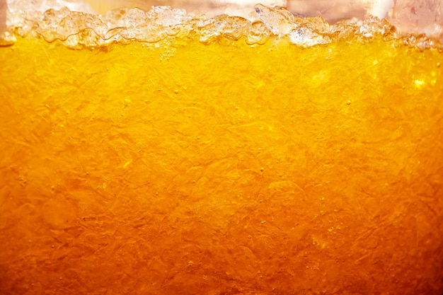 Close up of ice in a glass of ice tea for background.