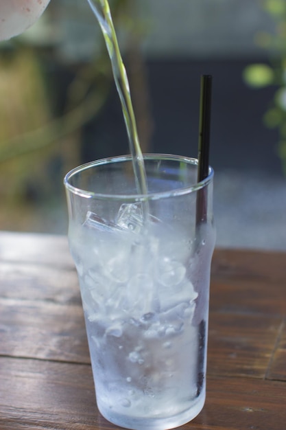 Close-up of ice glass on table