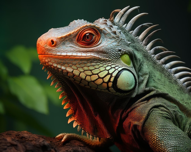 a close up of an iguana with its head turned to the side