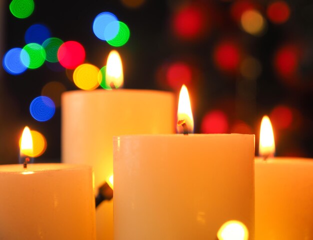close-up of illuminated candles