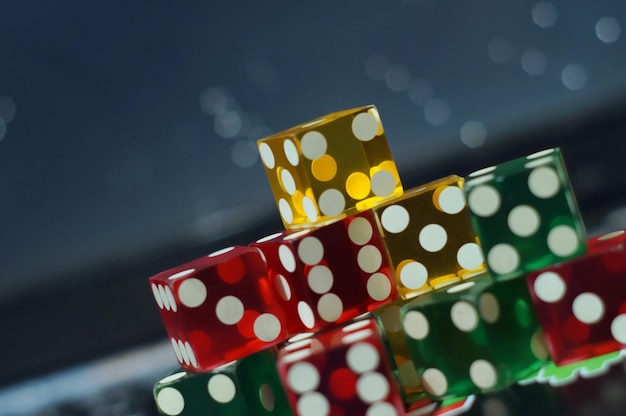 Close-up of illuminated casino dice