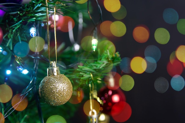 Close-up of illuminated christmas lights hanging on tree