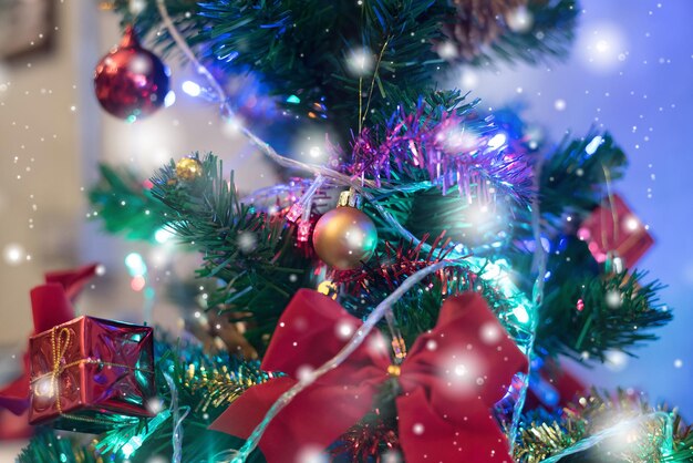 Close-up of illuminated christmas tree