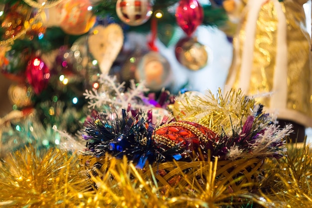 Close-up of illuminated christmas tree