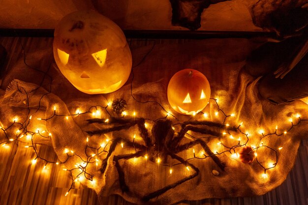 Photo close-up of illuminated pumpkin