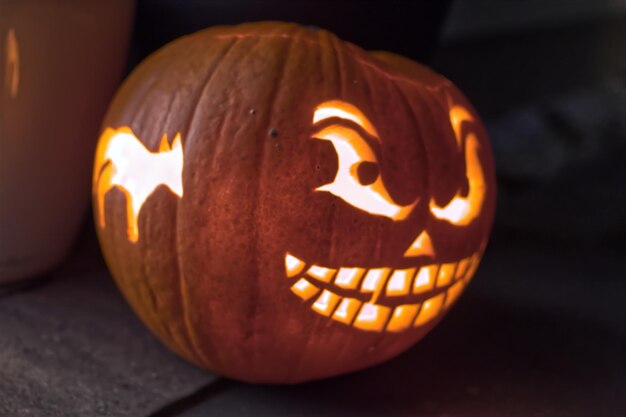 Photo close-up of illuminated pumpkin