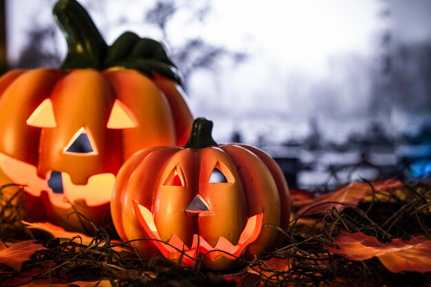 Photo close-up of illuminated pumpkin