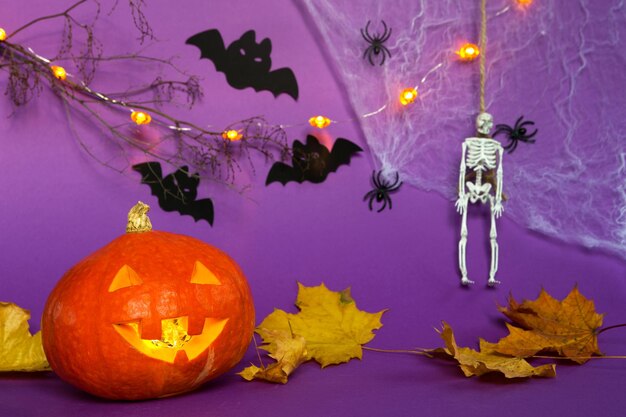 Close-up of illuminated pumpkins during autumn