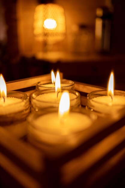 Close-up of illuminated tea light