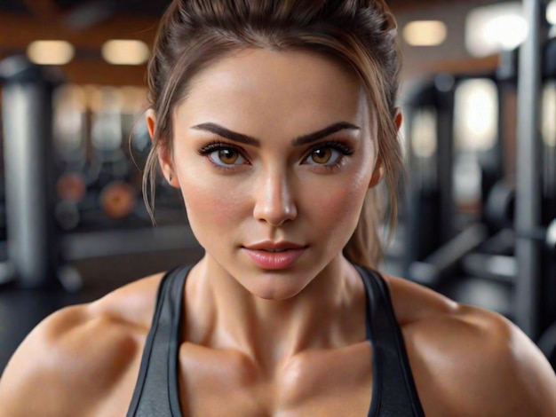 Close up image of attractive fit woman in gym