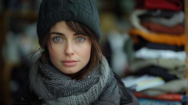 Close Up Image of Beautiful Woman in Can in Cold Winter Beauty