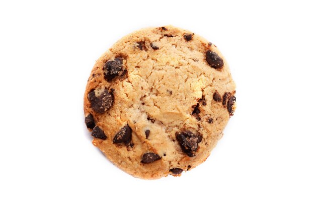 Photo close-up image of chocolate chips cookies. chocolate chip cookies isolated on white background.