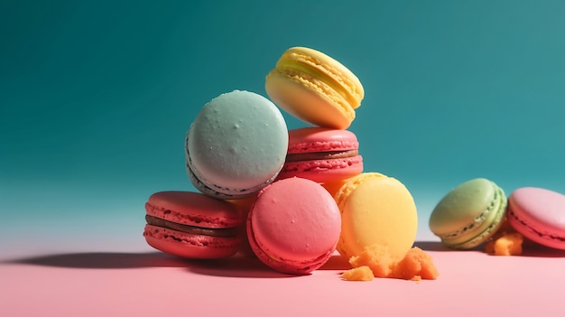 Close up image of colorful french macaroon pastry for summer parties