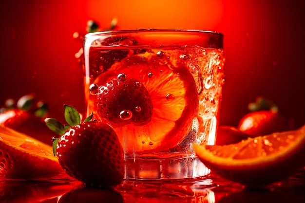 Close up image of delicious refreshing strawberry and orange cocktail ai generated