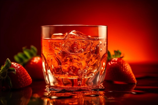 Close up image of delicious refreshing strawberry and orange cocktail ai generated
