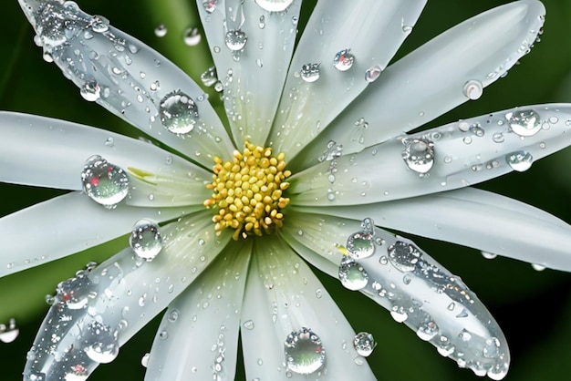 A close up image of highly realistic and very beautiful waterdrops on small flowers