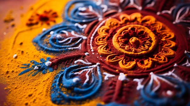 A close up image of intricate rangoli pattern