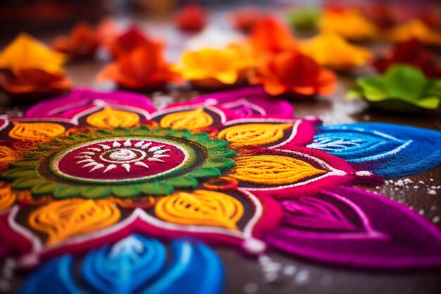 Photo a close up image of intricate rangoli pattern